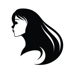 Silhouette of beautiful girl in profile with long hair on white background