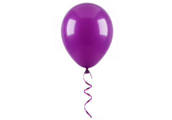 Purple balloon isolated on transparent background with ribbon