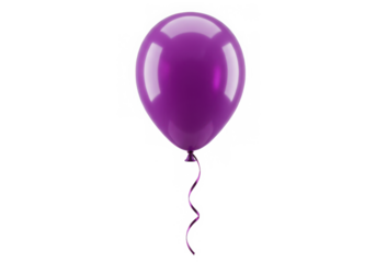 Purple balloon isolated on transparent background with ribbon