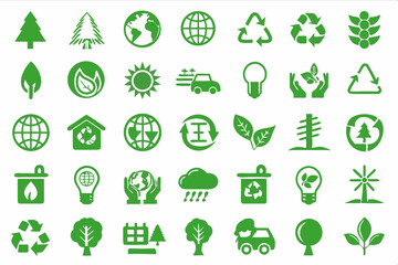 eco icons set, Set of green eco icons, Ecology icons set. Nature, environment, recycle flat icon.