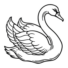 The line art of swan vector art on white background