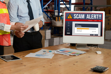 Cyber security software show alert of cyber attack for protection snugly. Danger from virus,...