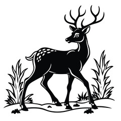 Elegant black silhouette of a deer gracefully walking in a natural setting during daylight hours