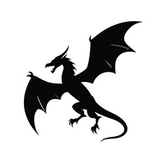 flying dragon black silhouette, vector illustration on withe background
