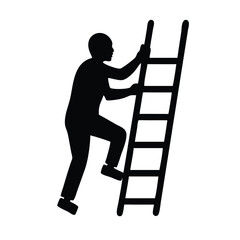 man climbing ladder silhouette black on white background © Purnima