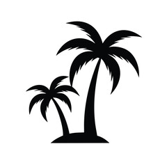 Fototapeta premium Palm tree silhouettes, black and white silhouette vector. Tropical palm tree on white background