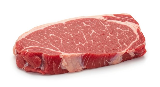 A fresh, raw beef sirloin steak, displaying beautiful marbling and a rich red color, isolated on a clean white background, perfect for grilling.