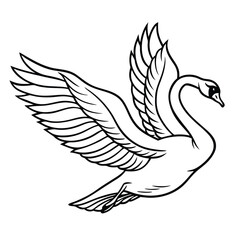The Line art of flying swan vector art on white background