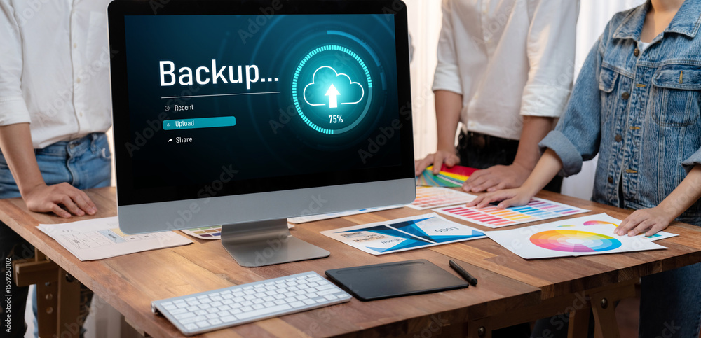 Aufkleber Backup Storage Data Internet Technology Business concept. Database storage cloud technology file data transfer sharing, cyber, big data information, internet banking application download upload brisk