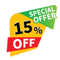 Up to 15 percent off sale, promotional discount icons set, discount offer price sign, special offer symbol, save 15% percentages vector icon