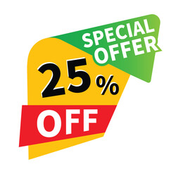 Up to 25 percent off sale, promotional discount icons set, discount offer price sign, special offer symbol, save 25% percentages vector icon