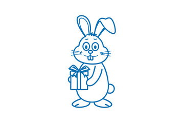 A whimsical rabbit outline smiles, holding a gift tied with a charming bow