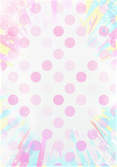 手描き素材　明るく元気なピンク色の水玉模様とカラフルな集中線　抽象背景イラスト