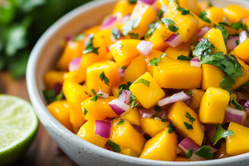 Fresh Mango Salsa with Diced Mango, Red Onion, Cilantro, and Chili