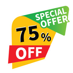 Up to 75 percent off sale, promotional discount icons set, discount offer price sign, special offer symbol, save 75% percentages vector icon