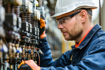 Electrical Substation Engineer Inspecting Modern High-Voltage Equipment