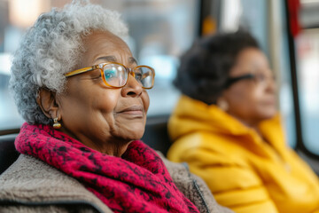 Elderly African American Women Traveling on Public Transport