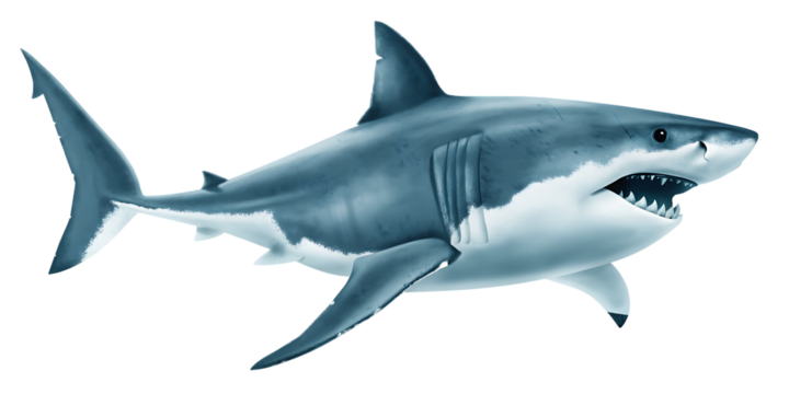 ealistic image of a great white shark isolated on white background PNG ,AI GENERATED - Powered by Adobe