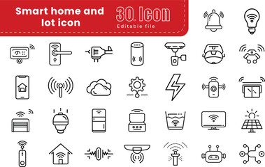 Smart Home line vector icon set collection. Pixel perfect. The set contains icons Smart Home, Autonomous Technology, Virtual Assistant, Biometric System, IOT, Remote Control.