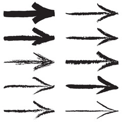 Hand-drawn doodle arrows in various curved, wavy, and looped styles. Chalk, sketch-style navy arrows perfect for directions, infographics, presentations, creative designs, and highlighting elements