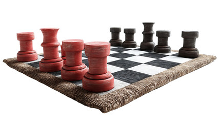 Chessboard Strategy: A captivating, strategic battle unfolds on a chessboard with intricately designed pieces, symbolizing intellect and tactical prowess.