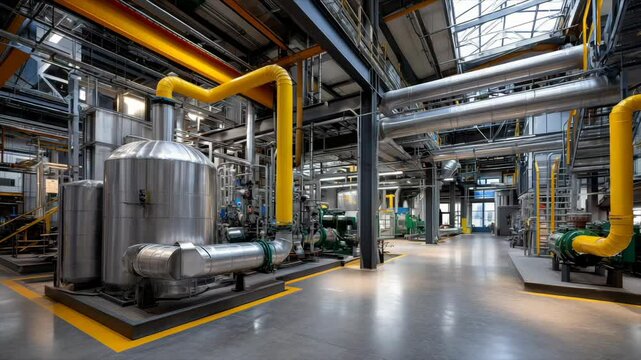 Industrial facility showcasing advanced machinery and piping systems for manufacturing processes