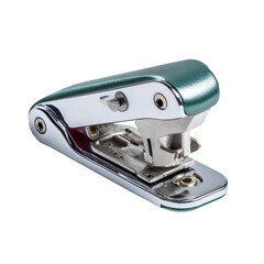 Stapler's Still Life: A sleek, compact stapler with a metallic finish, poised for action, ready to bind documents with precision, embodying efficiency.