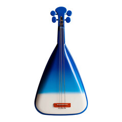 Blue Triangular Guitar: A unique, vibrant blue and white triangular guitar with a distinctive headstock and tuning pegs. Its modern design hints at both classical and contemporary musical influences.