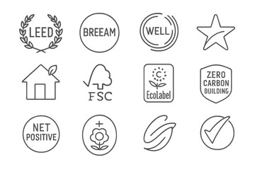 Environmental certification symbols for sustainable buildings and products