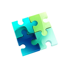 Connecting Pieces: Four vibrant jigsaw puzzle pieces interlock, symbolizing unity, collaboration, and problem-solving. The glossy texture adds a modern, sleek feel. 