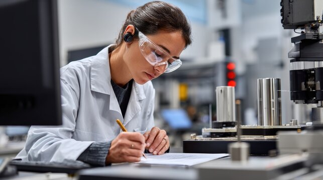 Young hispanic female scientist conducting research in laboratory