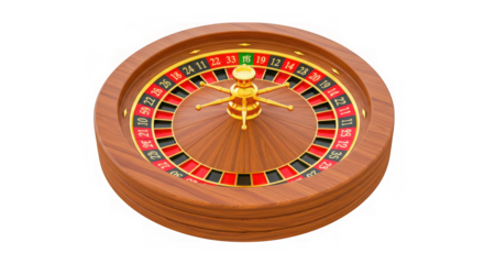 Classic american roulette wheel with golden spindle isolated on transparent background
