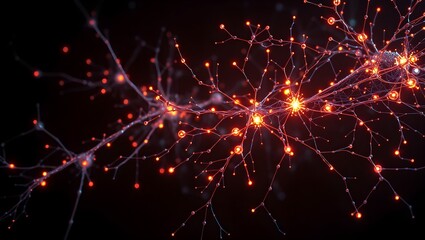 Obraz premium Glowing Neural Network Microscopic View of Brain Neuron Connections