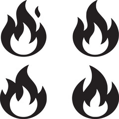 Four black fire flame icons arranged in a square pattern against a plain white background design element