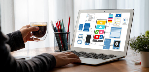 UX UI design process for modish mobile application and website . Creative prototype of wireframe...