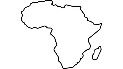 This image is a simple black and white outline of the continent of Africa. The coastline is clearly defined, showcasing its distinctive shape. There are no interior details, colors, or shading, 