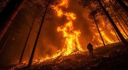 On the Edge of Inferno - A Figure Amidst the Flames