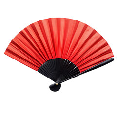 Oriental Folding Fan: A vivid red oriental folding fan unfurls in elegant simplicity, blending culture, and design. Evoking a sense of history, and cultural significance.