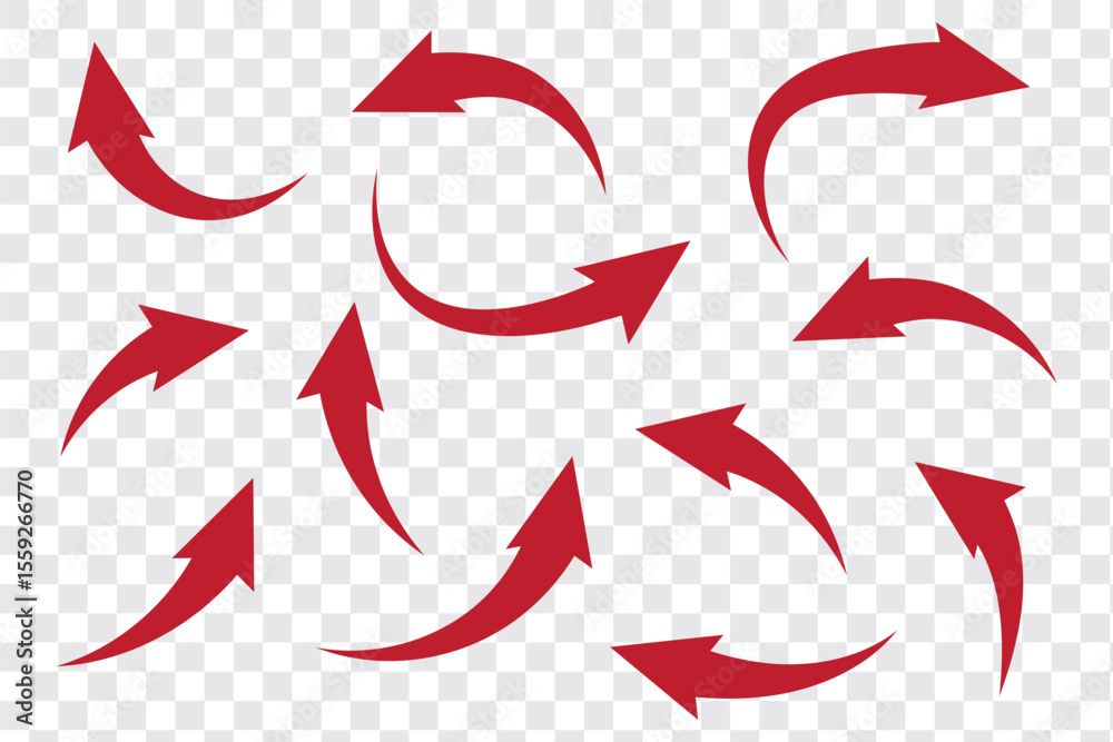 Poster red ,black curved arrow set. curved arrows sign. set of curved arrows isolated on white background. 