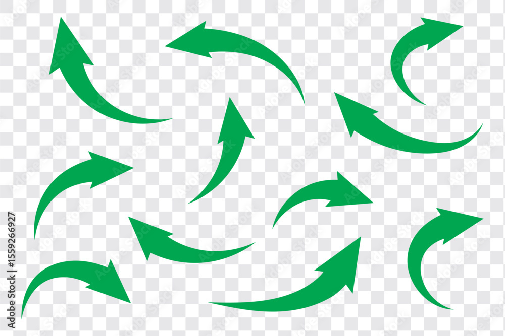 Poster set of long green curve arrow icon vector . green curve arrow icon set. long arrow icon set. curve a