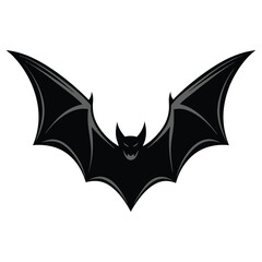 Fototapeta premium A cute cartoon black bat illustration, a symbol of Halloween, with wings spread in a funny, flying silhouette, perfect for vector art design