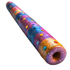 A 3D model of a party whistle with extended roll and glitter border edges - isolated on a white background