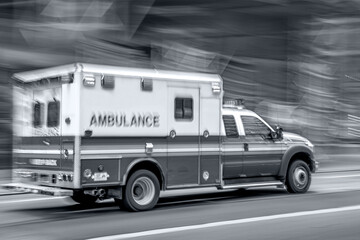 Moving Ambulance in Motion Blur on City Street