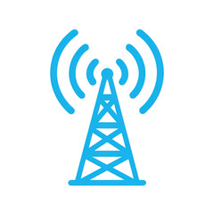 A blue communication tower icon, isolated on transparent background