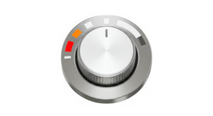 Modern metallic rotary dial with temperature indicator isolated on transparent background