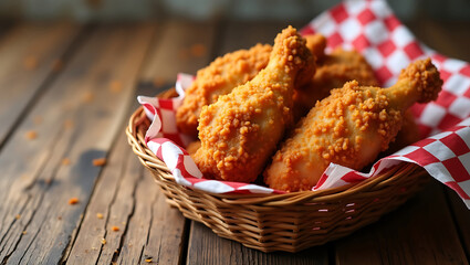 Fried Chicken on Wooden Background for National Fried Chicken Day