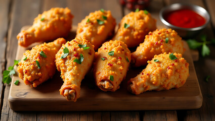Fried Chicken on Wooden Background for National Fried Chicken Day