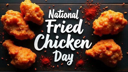National Fried Chicken Day Banner with Realistic Crispy Fried Chicken