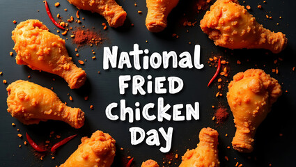 National Fried Chicken Day Banner with Realistic Crispy Fried Chicken