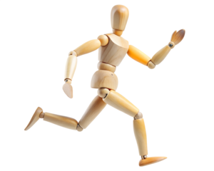 wooden dummy running isolated on white background. PNG Transparent file type with high definition quality And vibrant color grading Available.